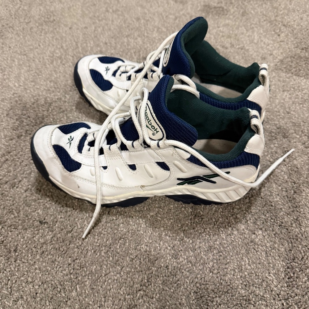 Reebok Women's White Navy Green Athletic Shoes Size 10 Casual Sneakers - Picture 4 of 10